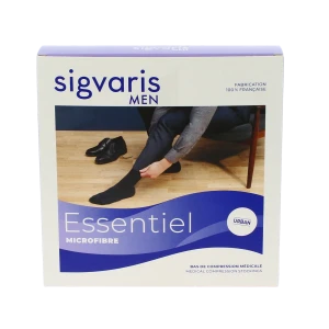 Sigvaris Essentiel Microfibre Bas Auto-fixants  Homme Classe 2 Noir Large Long