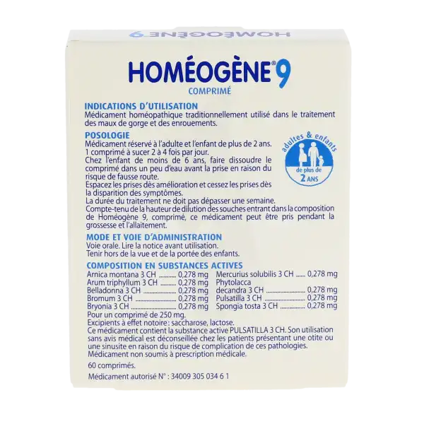 Homeogene 9, Comprimé