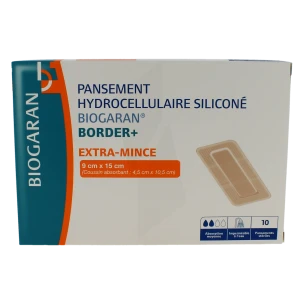 Biogaran Border + Extra Mince Pans Hydrocellulaire Siliconé 9x15cm B/10