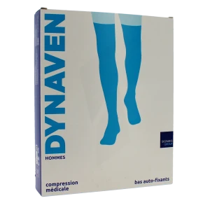 Sigvaris Dynaven Semi-opaque Fin Bas Auto-fixants Classe 2 Homme Noir Long L