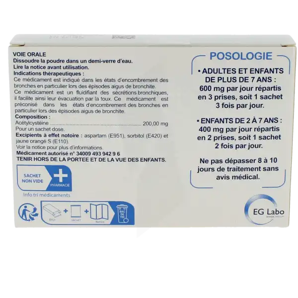 Acetylcysteine Eg Labo Conseil 200 Mg Sans Sucre, Poudre Pour Solution Buvable En Sachet-dose