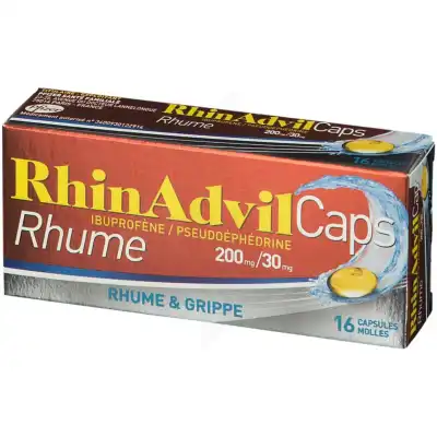 Rhinadvilcaps Rhume Ibuprofene/pseudoephedrine 200 Mg/30 Mg Caps Molle Plq Blanc Et Opaq/16 à VITRE