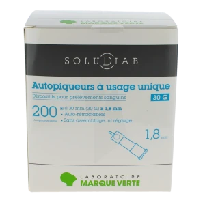 Soludiab Autopiqueurs à Usage Unique 30g  Boîte De 200