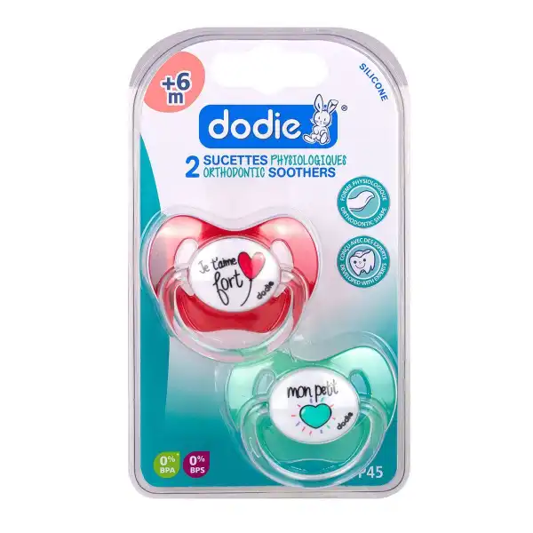 Dodie Duo Physio Sucette Silicone +6mois Coeurs B/2