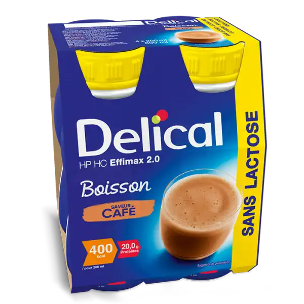 Delical Effimax Boisson Hp Hc Sans Lactose Sans Fibres Nutriment Café 4 Bouteilles/200ml