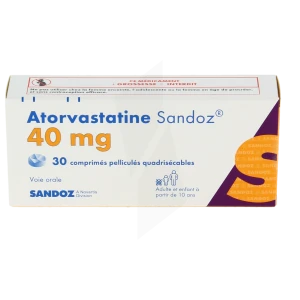 Atorvastatine Sandoz 40 Mg, Comprimé Pelliculé Quadrisécable