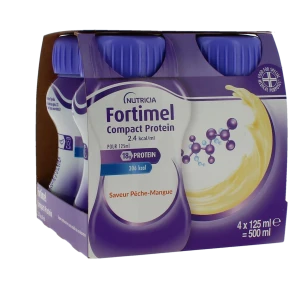 Fortimel Protein Nutriment Pêche Mangue 4 Bouteilles/125ml