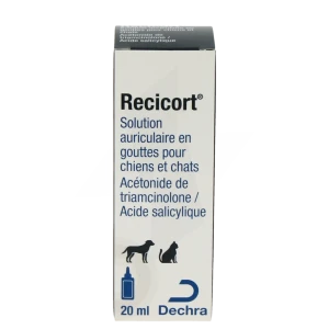 Recicort Solution Auriculaire En Gouttes Pour Chiens Et Chats, Solution Auriculaire En Gouttes