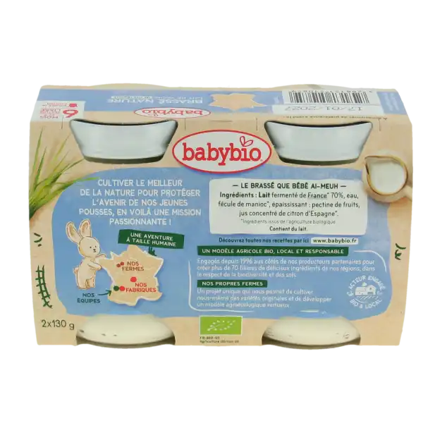 Babybio Alimentation Infantile Brassé Lait De Vache Nature 2pots/130g