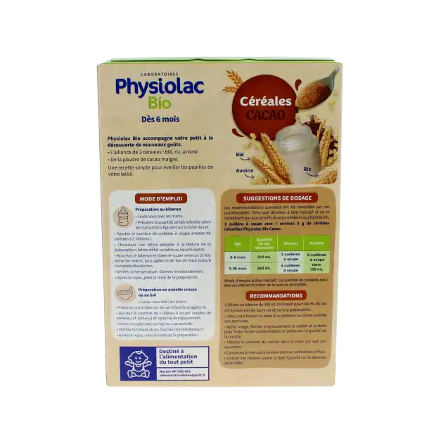 Physiolac Cereales Bio Farine Cacao B/200g
