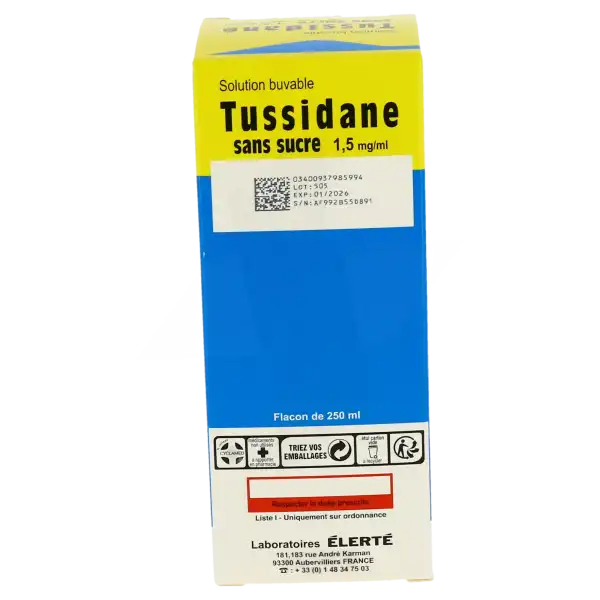 Tussidane 1,5 Mg/ml Sans Sucre, Solution Buvable édulcorée Au Maltitol Liquide Et à La Saccharine Sodique