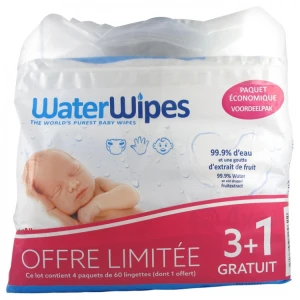 Waterwipes Lingette Nettoyante Bébé 4b/60 (3 + 1 Offert)
