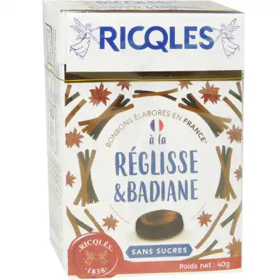 Ricqles Sucres Cuits Bonbon Réglisse Badiane Sans Sucre B/40g à Pau