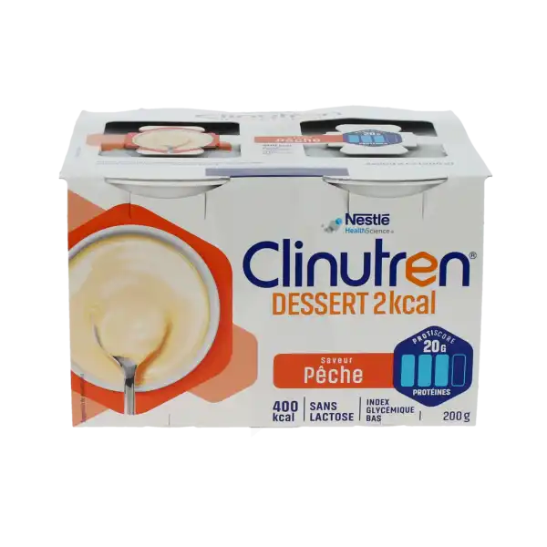 Clinutren Dessert 2.0 Kcal Nutriment Pêche 4 Cups/200g