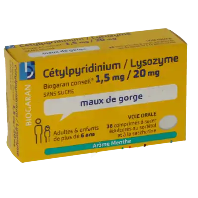 Cetylpyridinium / Lysozyme Biogaran Conseil 1,5 Mg/20 Mg Sans Sucre, Comprimé à Sucer édulcoré Au Sorbitol Et à La Saccharine à DIGNE LES BAINS