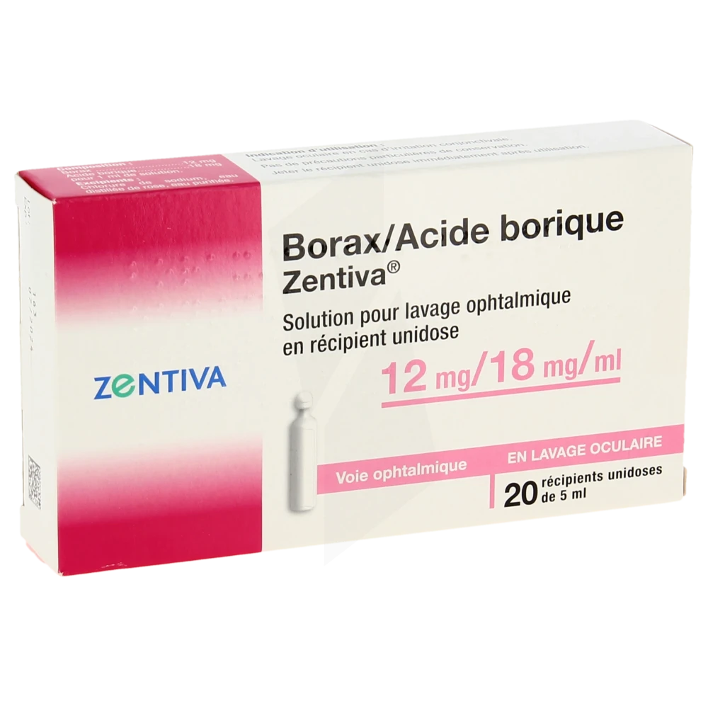 Borax/acide Borique Zentiva 12 Mg/18 Mg/ml, Solution Pour Lavage Ophtalmique En Récipient-unidose