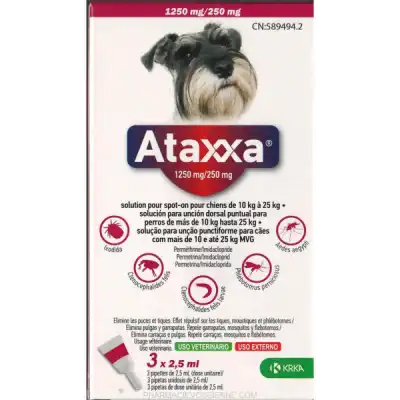 ATAXXA 1250 MG/250 MG SOLUTION POUR SPOT-ON POUR CHIENS DE 10 KG A 25 KG, Solution pour spot-on