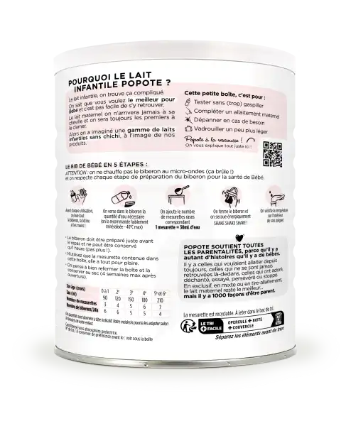 Popote Lait Infantile 1er âge Bio 400g