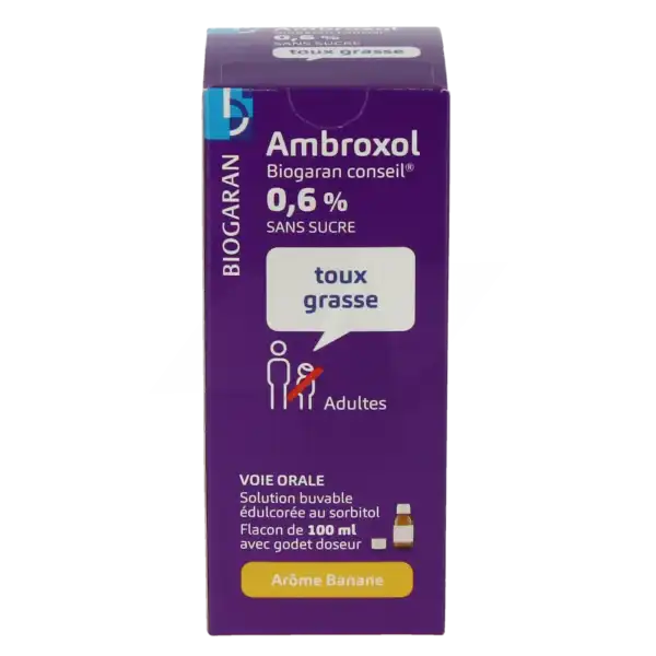 Ambroxol Biogaran Conseil 0,6 % Solution Buvable Sans Sucre édulcorée Au Sorbitol Fl/100ml+godet