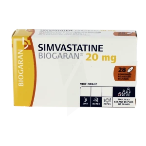 Simvastatine Biogaran 20 Mg, Comprimé Pelliculé Sécable