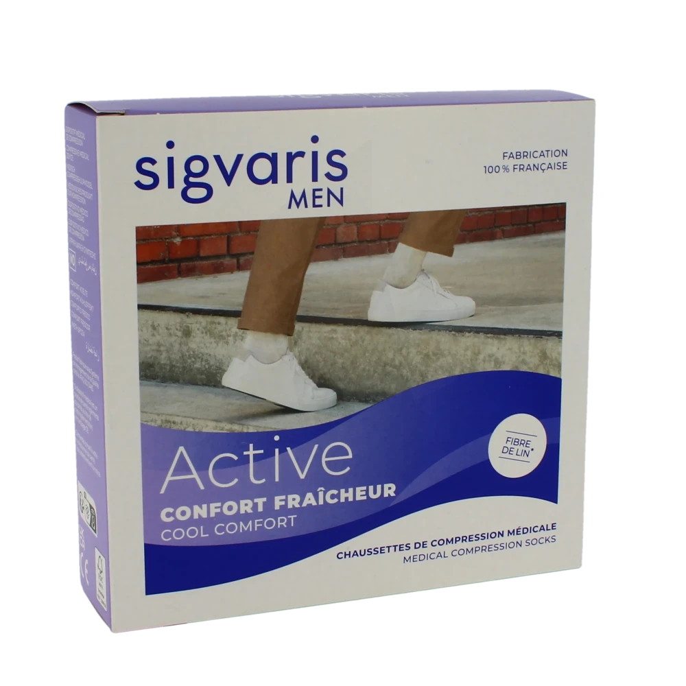 Sigvaris Active Confort Fraîcheur Origin Lin Chaussette Classe 2 Homme Noir Long M