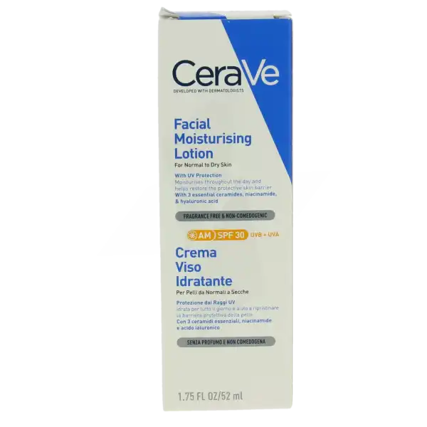 Cerave Soins Visage Crème Hydratante Visage Spf30 Pour Les Peaux Normales à Sèches Tube/52ml