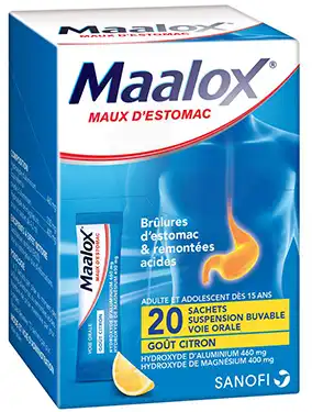 Maalox Maux D'estomac Hydroxyde D'aluminium/hydroxyde De Magnesium 460 Mg/400 Mg, Suspension Buvable En Sachet à ROMORANTIN-LANTHENAY