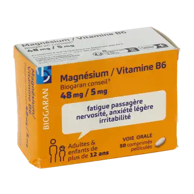 Magnesium/vitamine B6 Biogaran Conseil 48 Mg/5 Mg, Comprimé Pelliculé à Vierzon