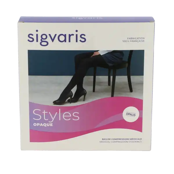 Sigvaris Styles Opaque Bas Auto-fixants  Femme Classe 2 Noir Medium Long