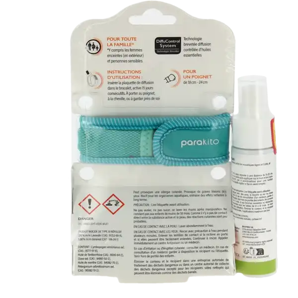 Parakito Bracelet Anti-moustique Adulte Good Vibes Bleu +spray Offert 30ml