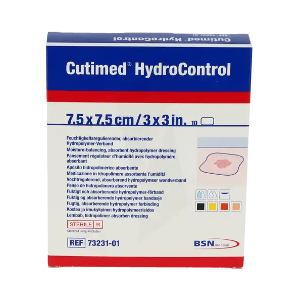 Cutimed Hydrocontrol Pans Absorbant Stérile Adhésif 7,5x7,5cm B/10