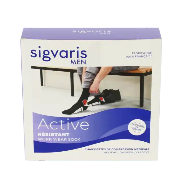 Sigvaris Active Resistant Chaussettes  Homme Classe 2 Noir Large Normal