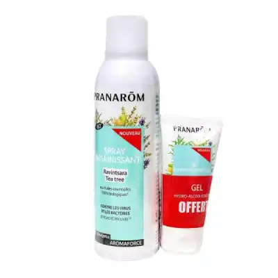 Pranarôm Aromaforce Spray Assainissant Ravintsara Tea Tree Bio Fl/150ml+gel Hydroalcoolique à IS-SUR-TILLE