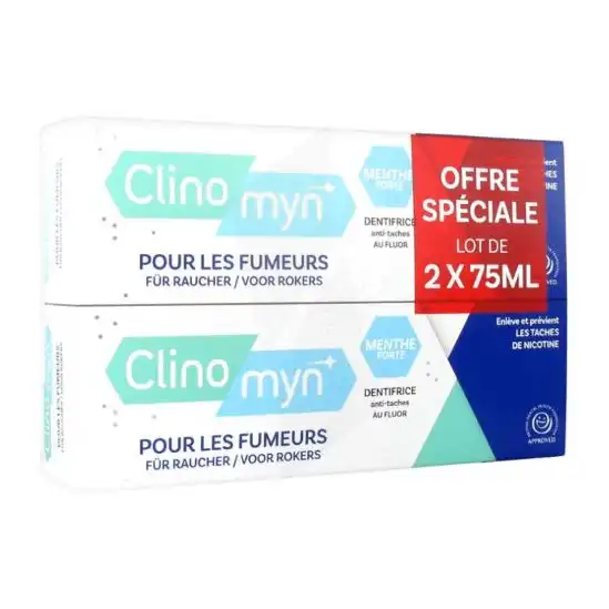 Clinomyn Dentifrice Anti-taches Au Fluor Menthe Forte Pour Fumeurs 2t/75ml