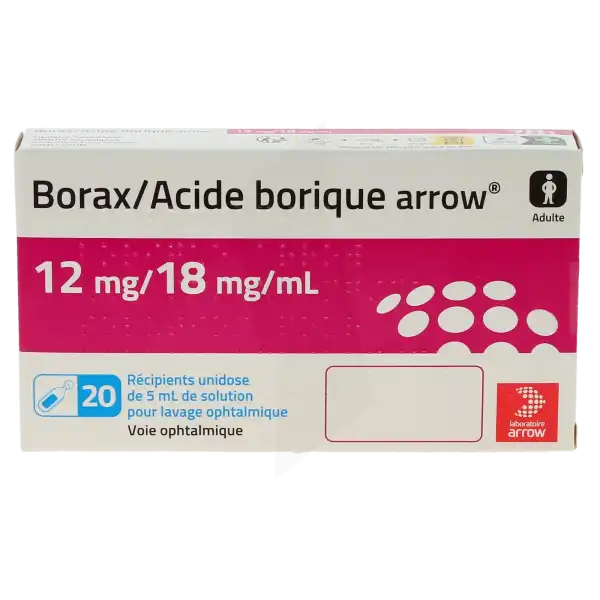 Borax / Acide Borique Arrow 12 Mg/18 Mg/ml, Solution Pour Lavage Ophtalmique En Récipient Unidose