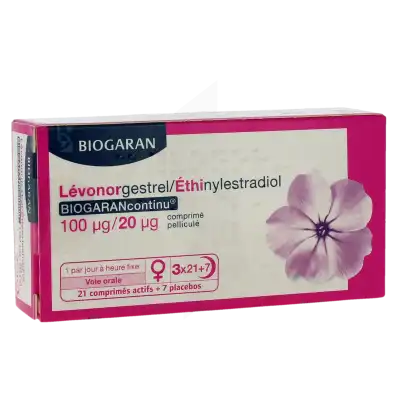 LEVONORGESTREL/ETHINYLESTRADIOL BIOGARANCONTINU 100 microgrammes/20 microgrammes, comprimé pelliculé