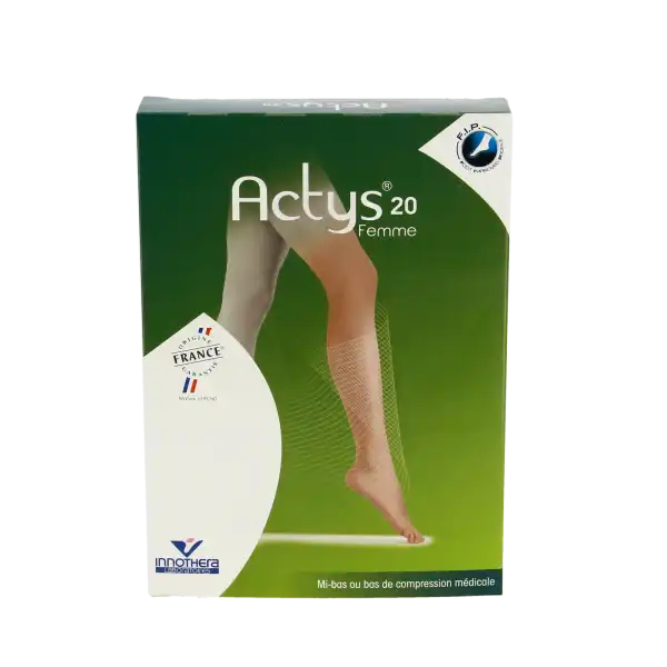 Actys® 20 Femme Classe Ii Mi-bas Noir Taille 4- Court Pied Fermé