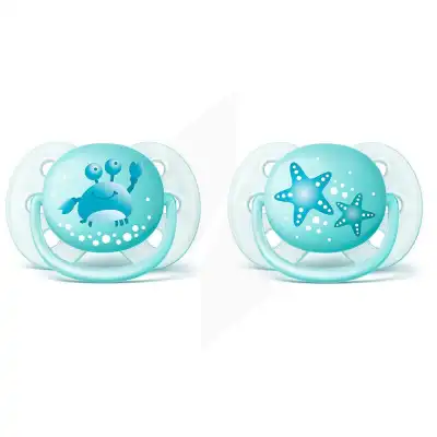Avent Sucette Ultra Douce Silicone 0-6 Mois Crabe/etoile B/2 à STRASBOURG
