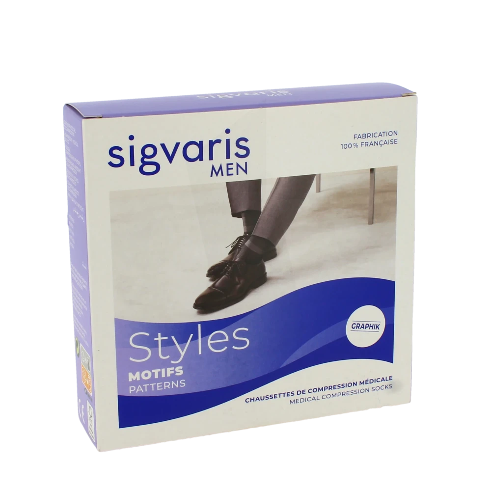 Sigvaris Styles Motifs Rayures Chaussettes  Homme Classe 2 Ardoise Medium Normal