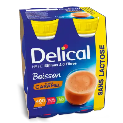Delical Effimax Boisson Hp Hc Sans Lactose Avec Fibres Nutriment Caramel 4 Bouteilles/200ml à LEVIGNAC