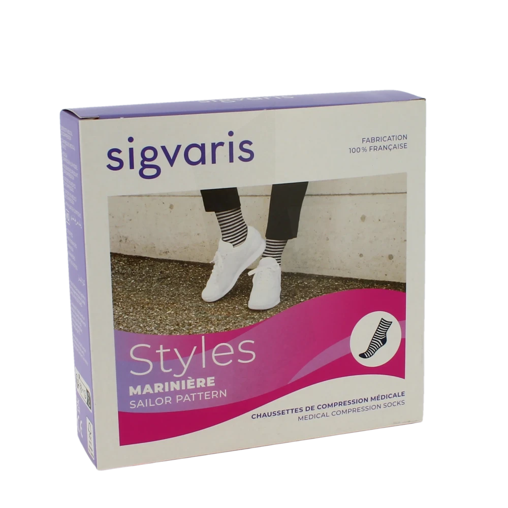 Sigvaris Styles Marinière Chaussette Classe 2 Femme Ecru/blanc Normal S
