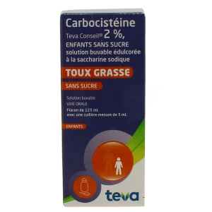 Carbocisteine Teva Conseil 2 % Enfants Sans Sucre, Solution Buvable édulcorée à La Saccharine Sodique