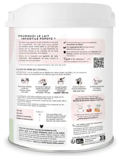 Popote Lait Infantile 2ème âge Bio 800g