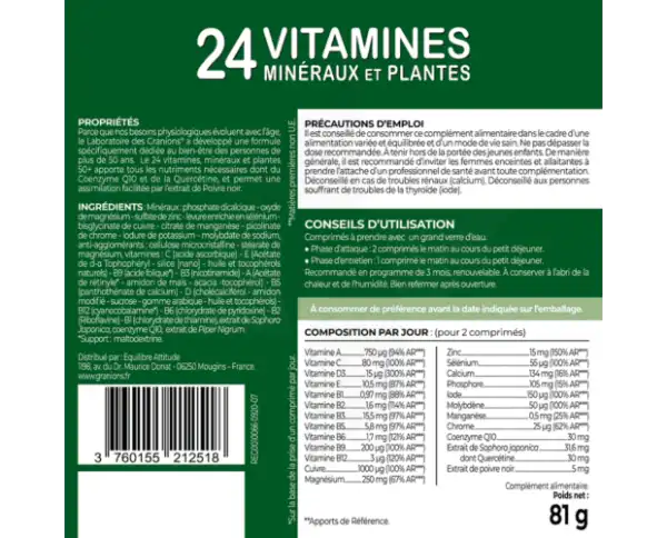 Granions 24 Vitamines Minéraux Et Plantes Comprimés B/90