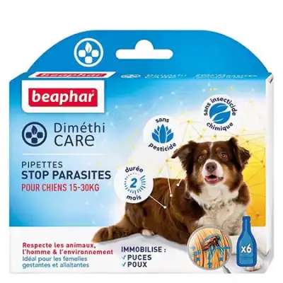 Beaphar Dimethicare pipettes stop parasites pour Chiens (15-30 kg) au Diméthicone 6 pipettes x 3ml