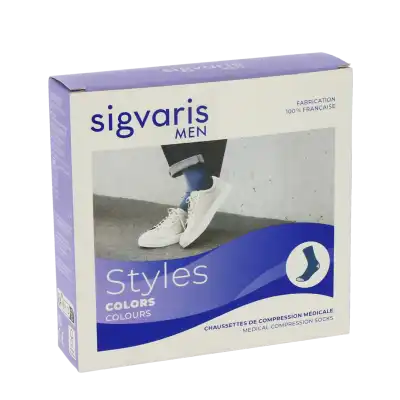 Sigvaris Styles Colors Chaussettes  Homme Classe 2 Bleu Large Long à DIGNE LES BAINS