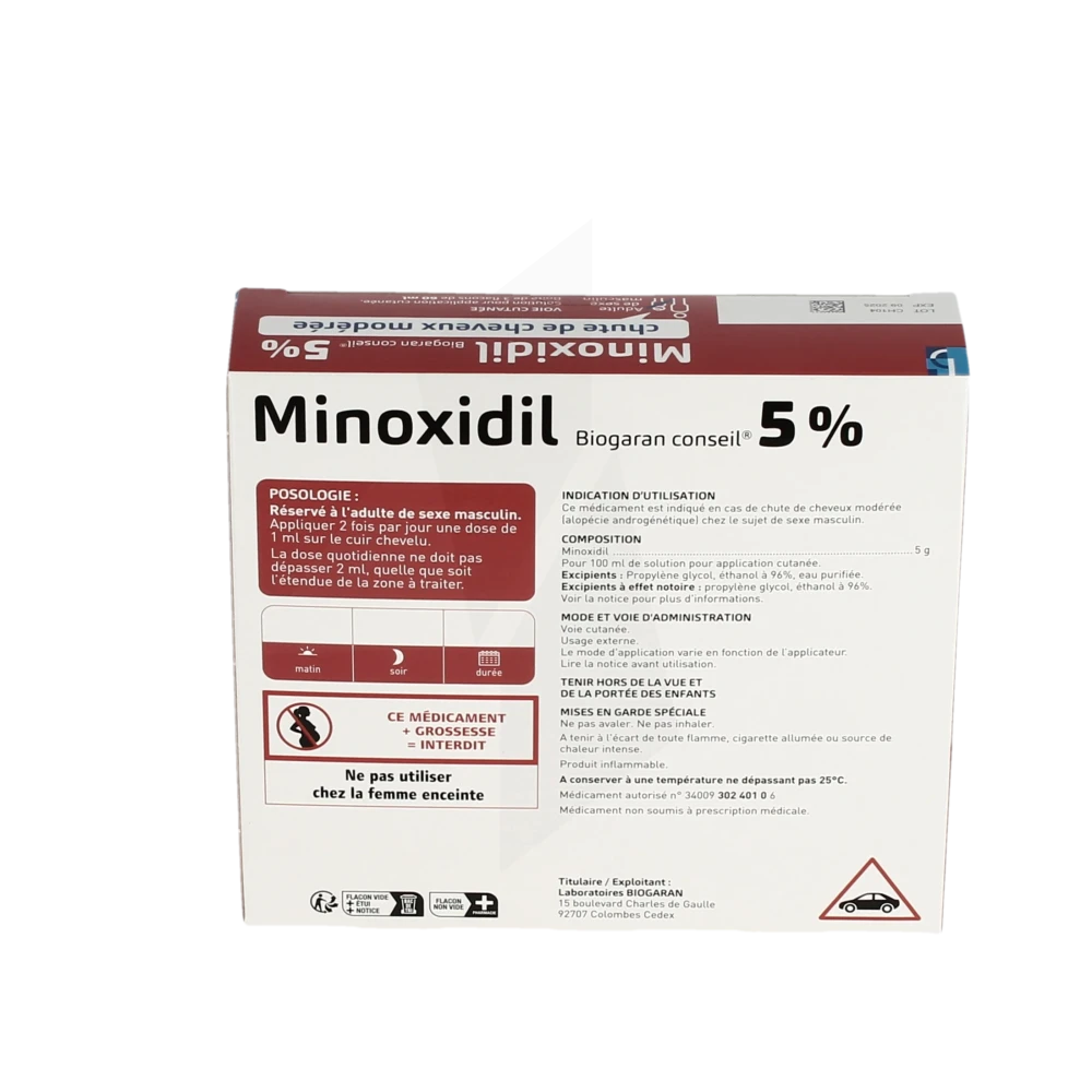 Pharmacie de Jouvence - Médicament Minoxidil Biogaran Conseil 5 ...