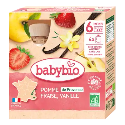 Babybio Alimentation Infantile Pomme Fraise Vanille 4gourdes/90g à AIMARGUES