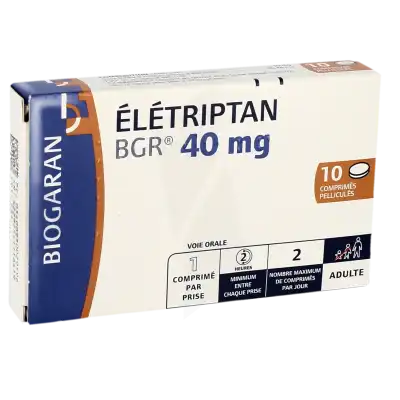 Eletriptan Bgr 40 Mg, Comprimé Pelliculé à TOULON