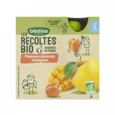 Blédina Les Récoltes Bio Pommes Abricots Mangues 4 Gourdes/90g à PERONNE